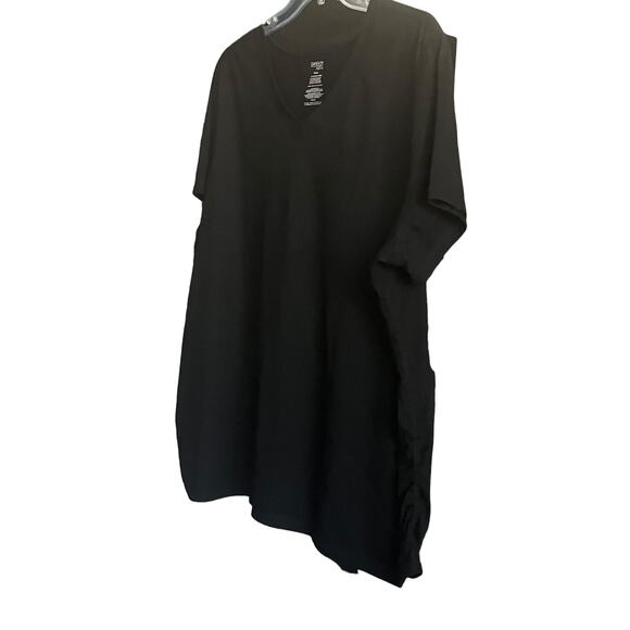 DANSKIN NOW LOOSE SHORT SLV V-NECK T-SHIRT, WOMENS, 4X(26W-28W), BLACK - Picture 3 of 11